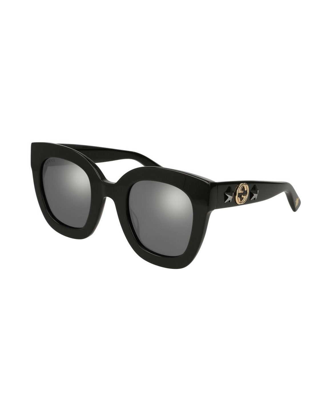 Gucci Gg0208s 002 Square Oversized Negro Plata Espejo