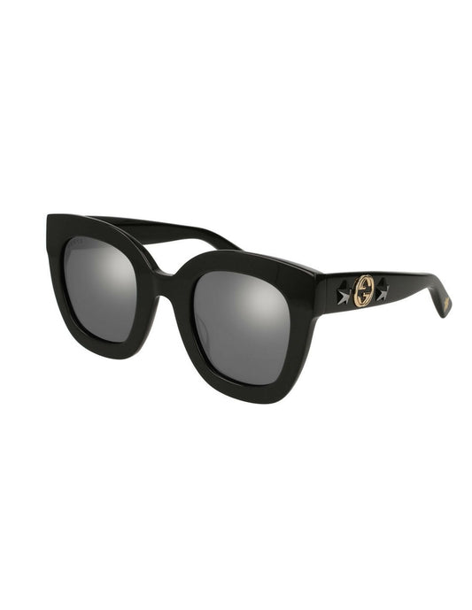 Gucci Gg0208s 002 Square Oversized Negro Plata Espejo