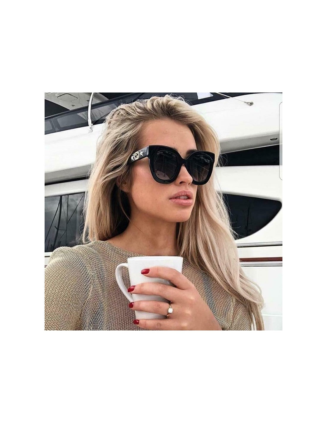 Gucci Gg0208s 002 Square Oversized Negro Plata Espejo